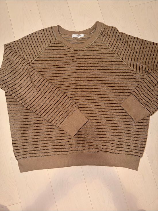 perfectwhitetee Tops - perfectwhitetee Tan Crewneck Sweatshirt with blue Stripes
